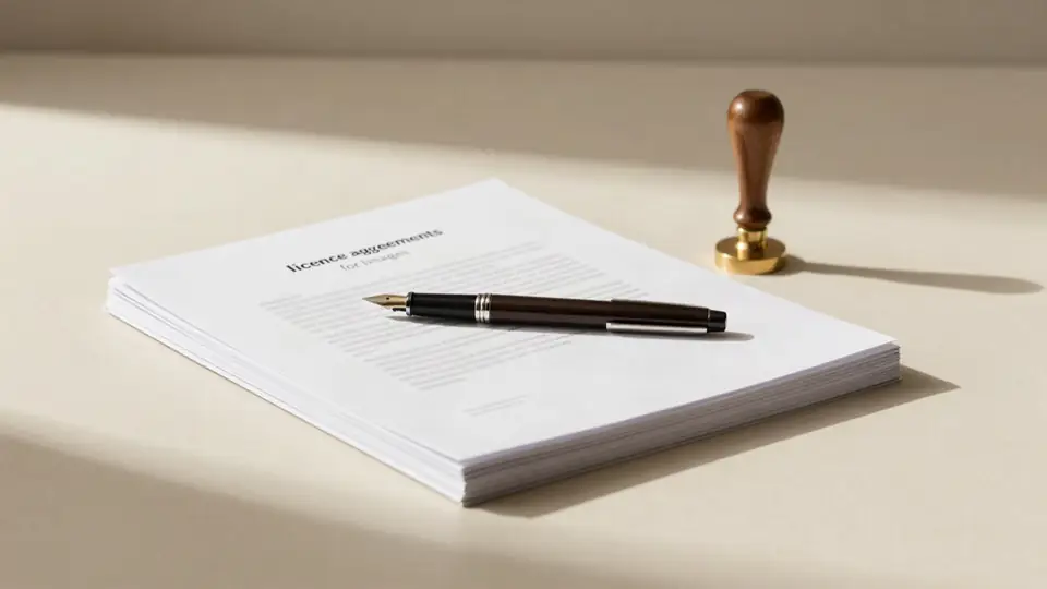 Vertragsunterlagen mit Füller und Stempel – Lizenzen für Bildnutzung