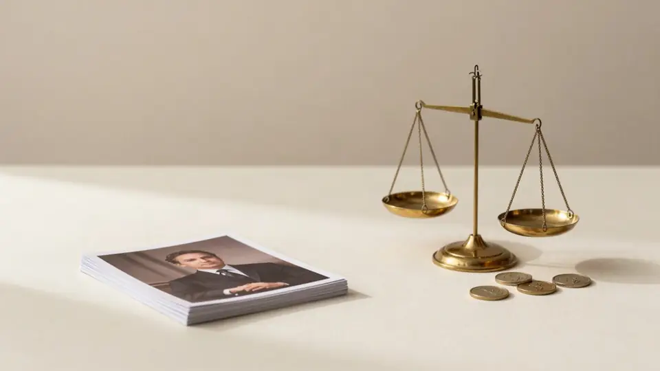 Waage neben einem Stapel Fotoabzüge und Münzen – Schadensersatz und Lizenzschaden