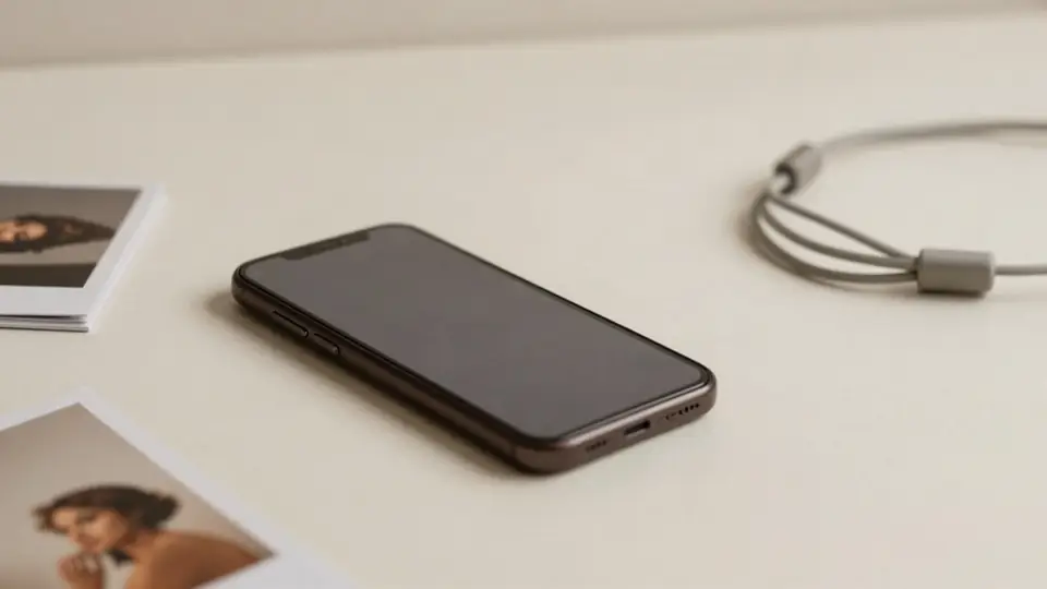 Smartphone neben Fotoabzügen – Bildnutzung in sozialen Medien